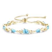 FANCIME Sterling Silver Turquoise Teardrop Tennis Bracelet for Women with December Birthstone and Adjustable Bolo Chain, Gold Plated