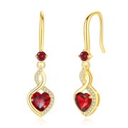 FANCIME Womens Gold Plated 925 Sterling Silver January Birthstone Garnet Heart Infinity Dangle Earrings, Fine Jewelry Gifts for Her