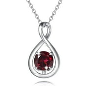 FANCIME Garnet Necklace January Birthstone for Women Sterling Silver Dainty Infinity Pendant Necklace Red Gemstone Fine Jewelry Birthday Anniversary Graduation Gifts for Women Her Mom