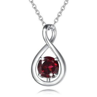 FANCIME Garnet Necklace January Birthstone for Women Sterling Silver Dainty Infinity Pendant Necklace Red Gemstone Fine Jewelry Birthday Anniversary Graduation Gifts for Women Her Mom