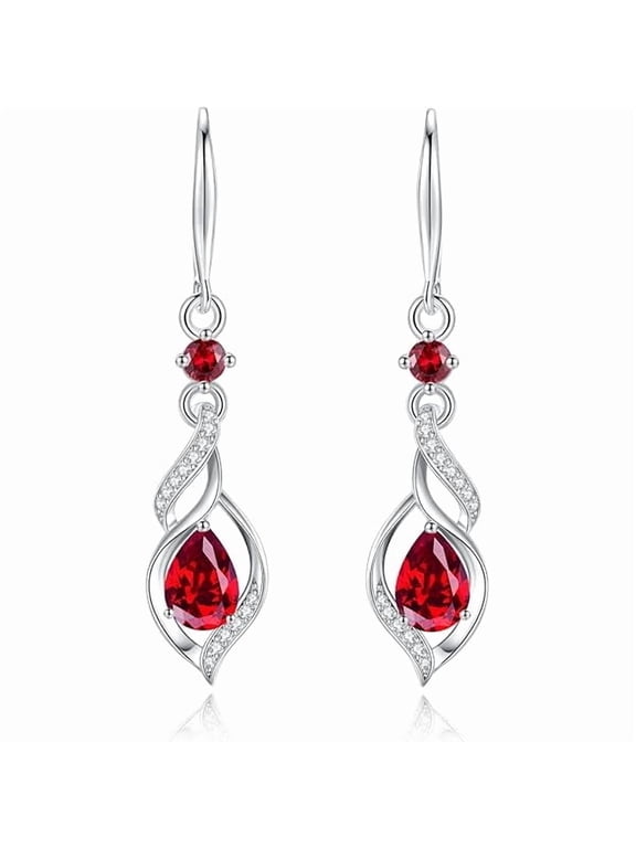 Women's S925 Sterling Silver July Birthstone Ruby Teardrop Infinity Dangle Earrings, Birthday Gifts for Mom
