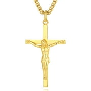 FANCIME Gold Crucifix Cross Necklace Polished Cross Necklace Sterling Silver Fine Jewelry Gifts for Him Men, Strong Stainless Steel Box Chain Length 24 Inch