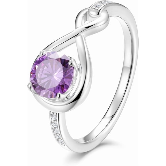 FANCIME 925 Sterling Silver Infinity Amethyst Embrace Promise Ring for Women with February Birthstone