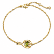 FANCIME 925 Sterling Silver Infinity Peridot Bracelet for Women Gold Plated with August Birthstone, 6.7"+1.2" Chain