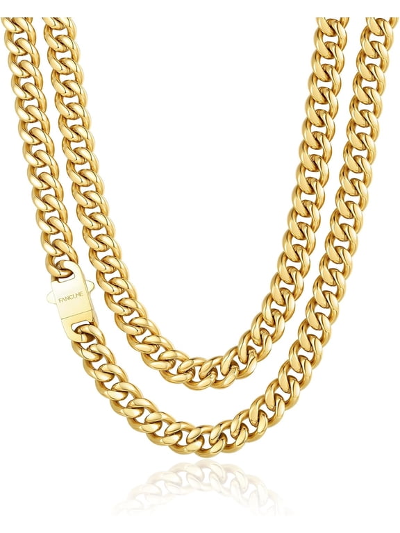 Miami Cuban Link Chain for Men, Waterproof & Tarnish-Free Stainless Steel Hip Hop Cuban Chain with Yellow Gold Plated, 20"-24"