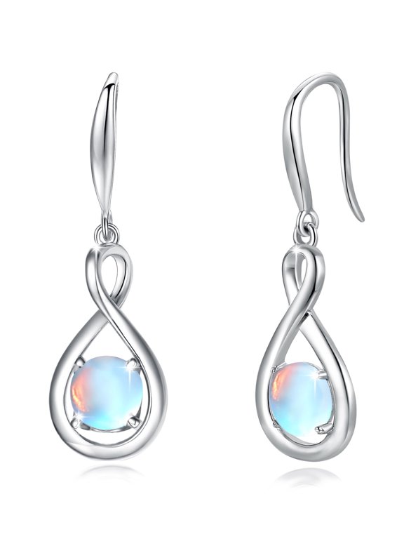 925 Sterling Silver Infinity Moonstone Dangle Earrings for Women with June Birthstone