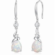 FANCIME Womens 925 Sterling Silver October Birthstone Opal Pear Dangle Earrings, Fine Jewelry Gifts for Her