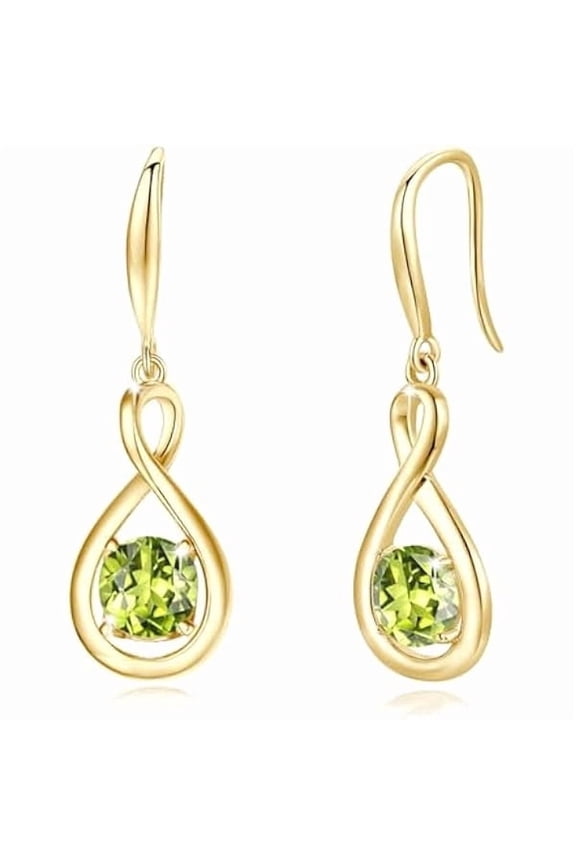 Peridot Dangle Drop Earrings 925 Sterling Silver Yellow Gold Plated Dainty Infinity Green Gemstone August Birthstone Earring Fine Jewelry Birthday Mothers Day Gifts for Women Her