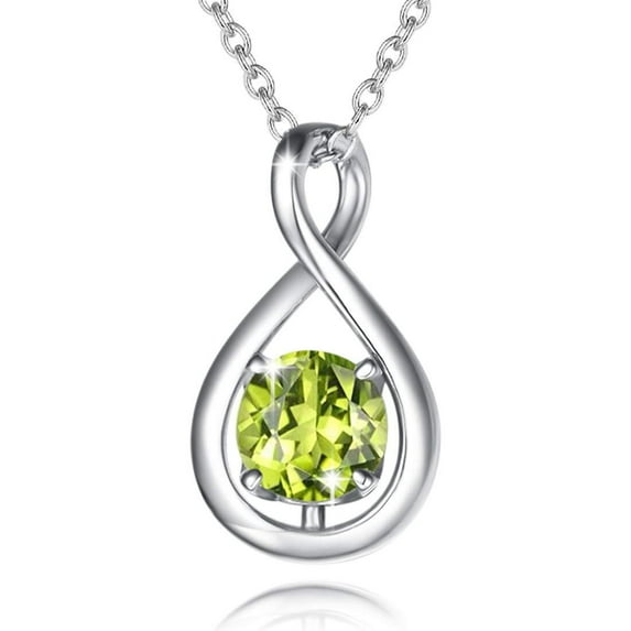 FANCIME Peridot Necklace August Birthstone for Women 925 Sterling Silver Dainty Infinity Pendant Green Gemstone Fine Jewelry Birthday Anniversary Graduation Gifts for Women, Chain 16+2"