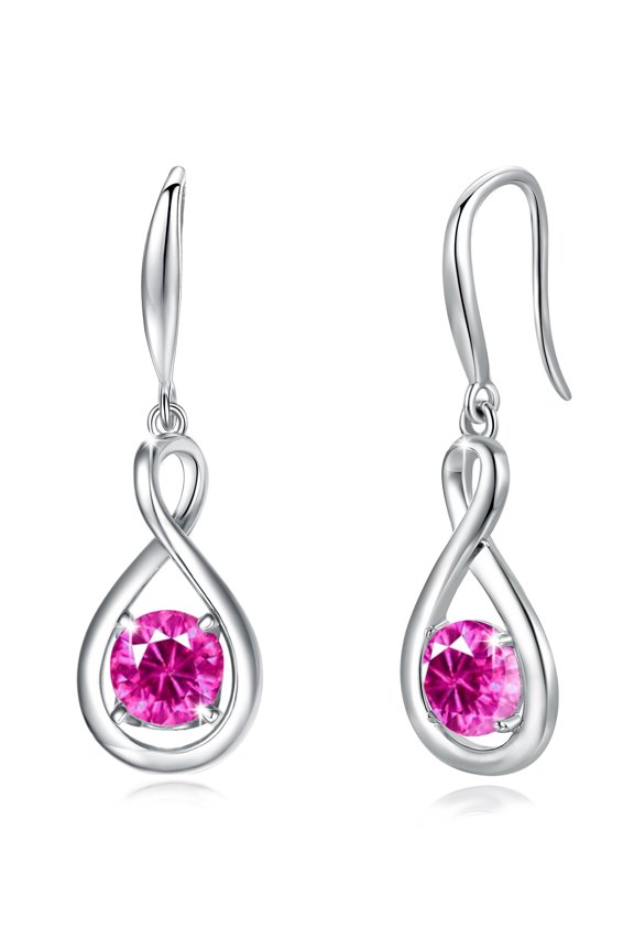 Women's 925 Sterling Silver Infinity Dangle Drop Earrings with October Birthstone Gemstone Pink Tourmaline, Fine Jewelry Birthday Gifts