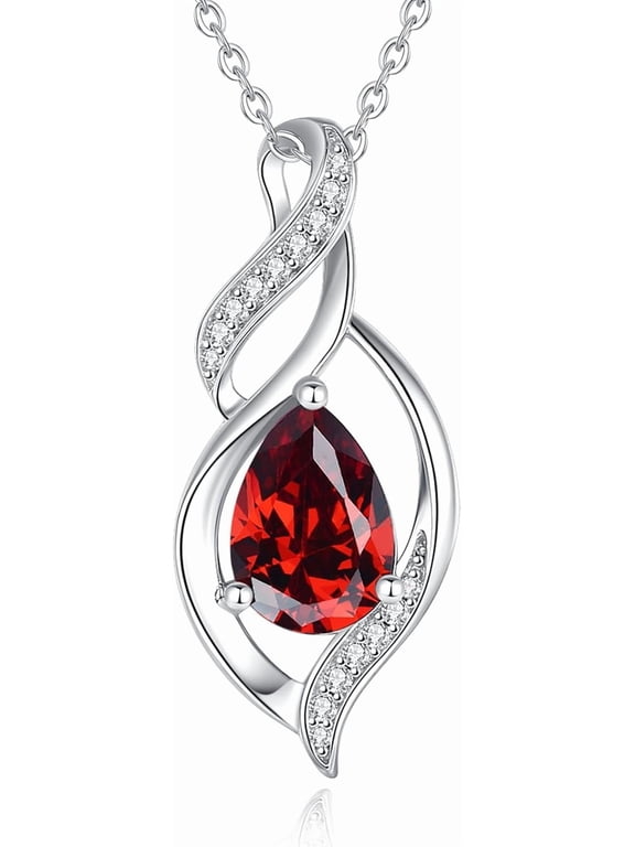 S925 Sterling Silver Red Garnet Infinity Teardrop Pendant Necklace for Women, January Birthstone with 16"+2" Chain