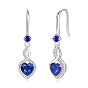 FANCIME Womens 925 Sterling Silver September Birthstone Sapphire Heart Infinity Dangle Earrings, Fine Jewelry Gifts for Her