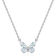 FANCIME 925 Sterling Silver Glowing Butterfly Pendant Necklace for Women, White Gold Plated with Blue Luminous Enamel
