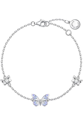 Women's White Gold Plated Sterling Silver Starlight Butterfly Bracelet with Luminous Enamel, Fine Jewelry Gift for Her