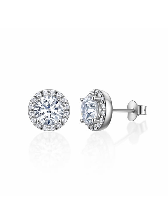 Sterling Silver 4mm Simulated Diamond Main Stone CZ Cubic Zirconia Halo Stud Earrings for Women