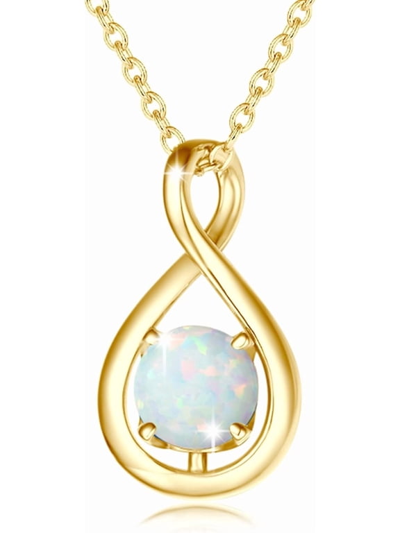 Sterling Silver Infinity Opal Pendant Necklace for Women Gold Plated with October Birthstone, 16"+2" Chain