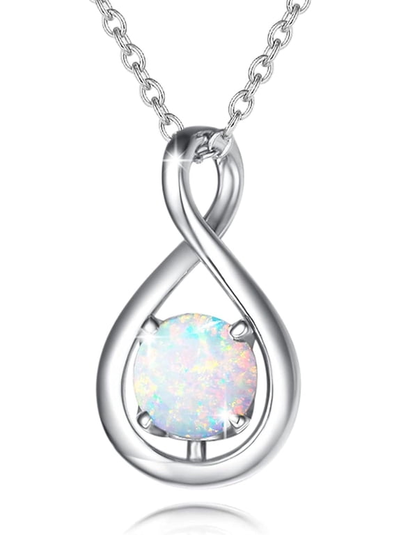 Sterling Silver Infinity Opal Pendant Necklace for Women with October Birthstone, 16"+2" Chain