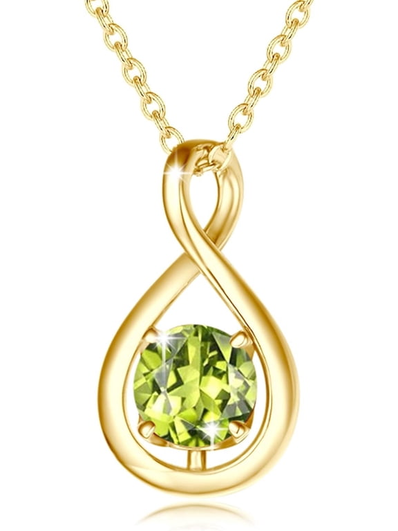 Sterling Silver Infinity Peridot Pendant Necklace for Women Gold Plated with August Birthstone, 16"+2" Chain