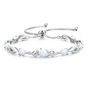 FANCIME Sterling Silver Opal Teardrop Tennis Bracelet for Women with October Birthstone Main Gemstone and Adjustable Bolo Chain