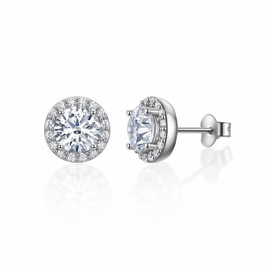 FANCIME Stud Earrings for Women Halo Synthetic Zircon Silver Stud Earrings Fine Jewelry Daily Birthday Christmas Valentine's Day Gift