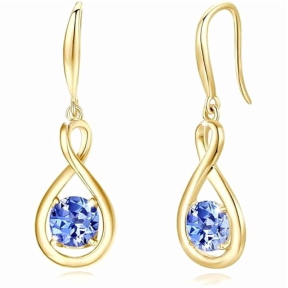 FANCIME Women's Yellow Gold Plated 925 Sterling Silver Infinity Dangle Drop Earrings with December Birthstone Gemstone Tanzanite, Birthday Gifts