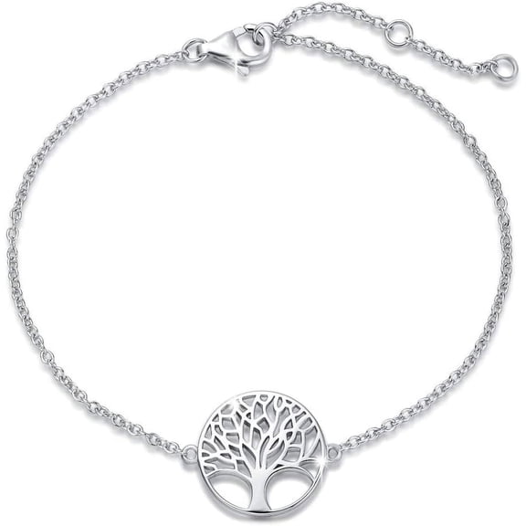 FANCIME Tree of Life Bracelet Solid 925 Sterling Silver White Gold Plated Minimalist Love Family Tree Charm jewelry for Women - Chain Length: 6 1.2 Inch