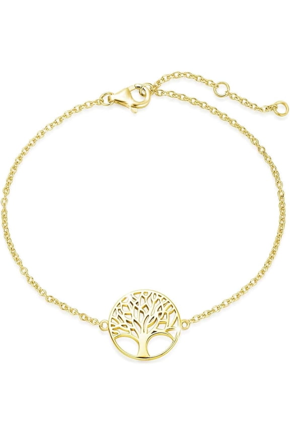 Tree of Life Bracelet Solid 925 Sterling Silver with Yellow Gold Plated Minimalist Love Family Tree Charm jewelry for Women - Chain Length: 6 + 1.2 Inch