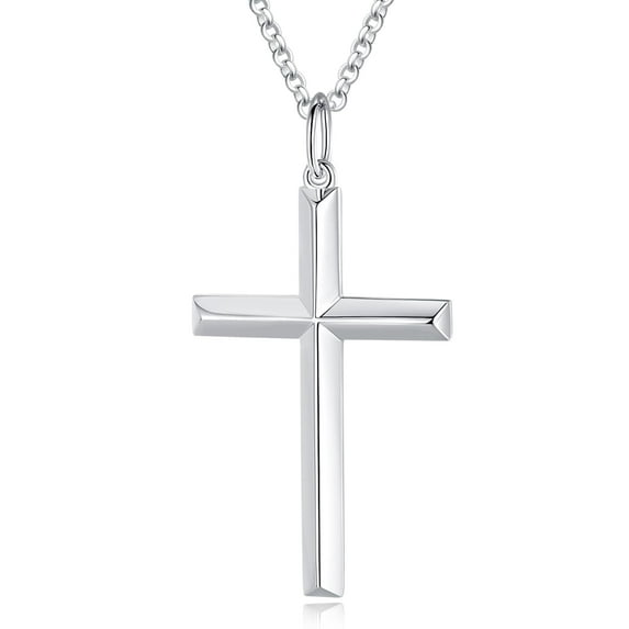 FANCIME Cross Necklace for Men Solid Sterling Silver High Polished Heavy-Duty Cross Pendant Necklace Fine Jewelry Gifts for Him Men Father, Rolo Chain Length 24"