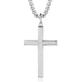 thumbnail image 1 of FANCIME White Gold Plated 925 Solid Sterling Silver Polished Big Beveled Edge Men's Crucifix Cross Pendant Long Necklace Fine Jewelry For Men, With Strong Stainless Steel Box Chain 24 Inch, 1 of 7