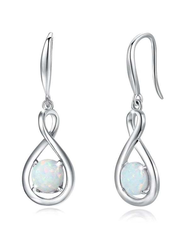 925 Sterling Silver Infinity Opal Dangle Earrings for Women with October Birthstone