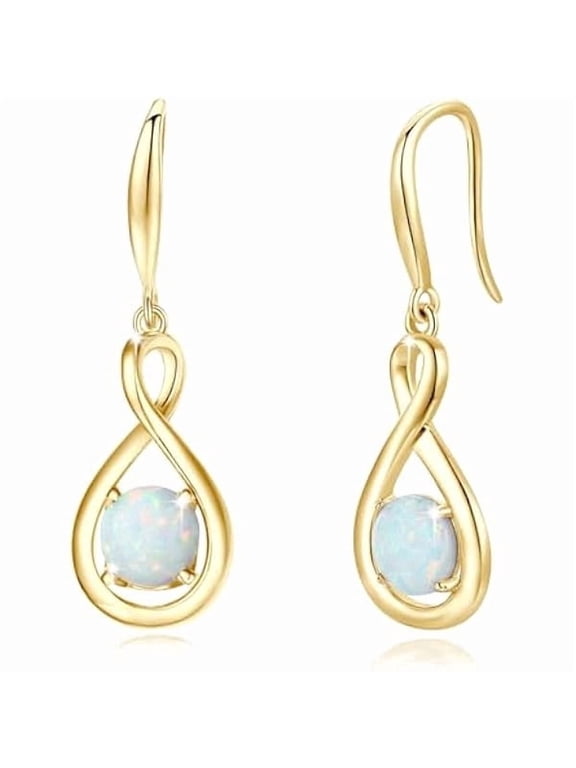925 Sterling Silver Infinity Opal Dangle Earrings for Women Yellow Gold Plated with October Birthstone