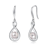 FANCIME Womens 925 Sterling Silver Infinity Dangle Earrings with June Birthstone White Pearl, Fine Jewelry Birthday Gifts for Her