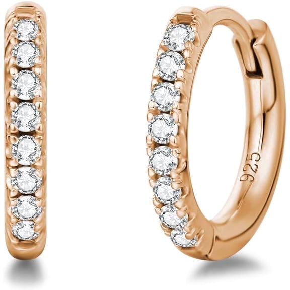 FANCIME White/Yellow Gold Plated Sterling Silver Round Cut Clear CZ Cubic Zirconia Small Hinged Cartilage Hoop Earrings Dainty Huggie Tiny Loops for Women - Diameter: 0.5 Inch