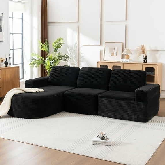 FANCROU 104" Cloud Sectional Couch With L-shape Chaise, No Assembly Required, Modern Modular Sofa With Deep Seat, Upholstered Couches For Living Room Bedroom, Black