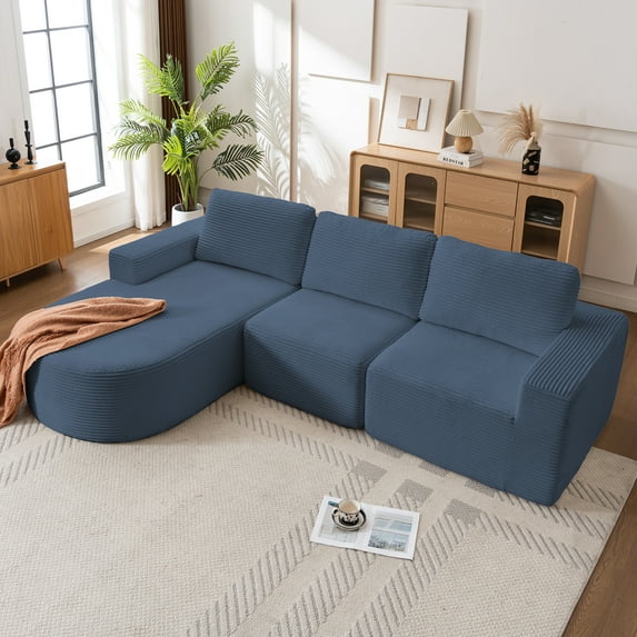 FANCROU 104" Cloud Sectional Couch With L-shape Chaise, No Assembly Required, Modern Modular Sofa With Deep Seat, Upholstered Couches For Living Room Bedroom, Blue