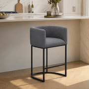 FANCROU 26" H Counter Height Bar Stools Set of 1, Fabric Barrel Stools with Back and Arms, Darkgray-Black Leg