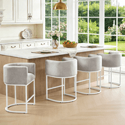FANCROU 26" H Counter Height Bar Stools Set of 4, Fabric Barrel Stools with Back and Arms, Lightgrey-White Leg