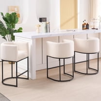 FANCROU 26" H Counter Height Bar Stools Set of 3 With Back and Footrest，Black Metal Frames，Beige and Black