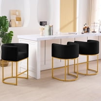 FANCROU 26" H Counter Height Bar Stools Set of 3, Fabric Barrel Stools with Back and Arms, Black-Golden Leg