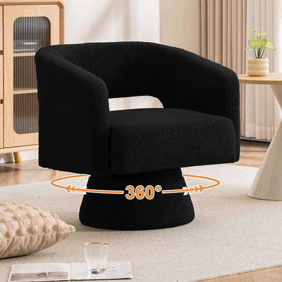 FANCROU Velvet Swivel Accent Chair, Mid Century 360 Degree Swivel Chair, Reading Lounge Chair, for Living Room, Bedroom, Living Room, Office, Black