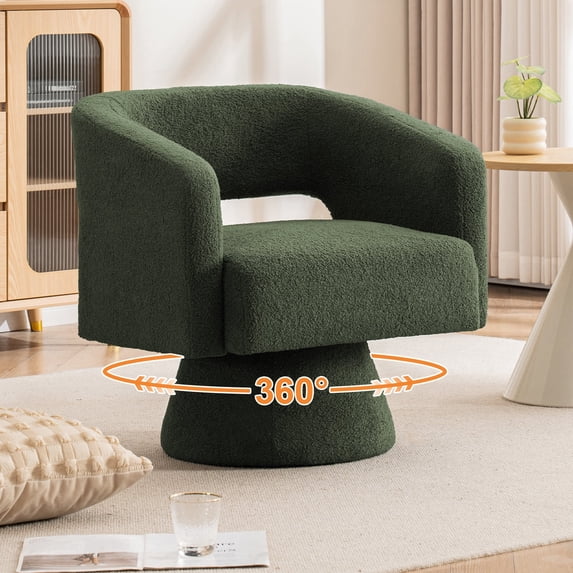 FANCROU Velvet Swivel Accent Chair, Mid Century 360 Degree Swivel Chair, Reading Lounge Chair, for Living Room, Bedroom, Living Room, Office, Green