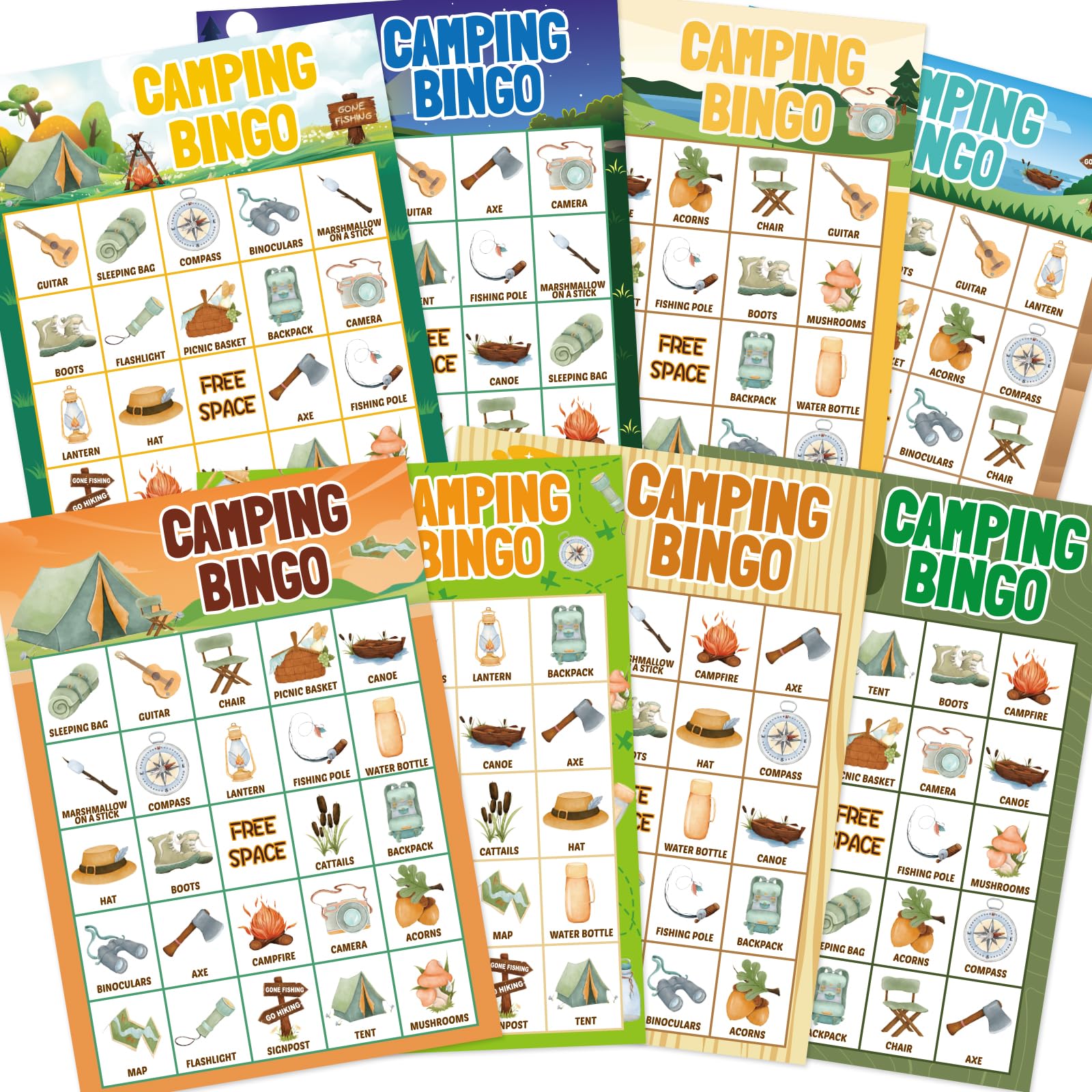 FANCY LAND Camping Bingo EC36&amp;nbsp;Game for Kids 24 Players Outdoor Party Camp Adventure Activities Supply