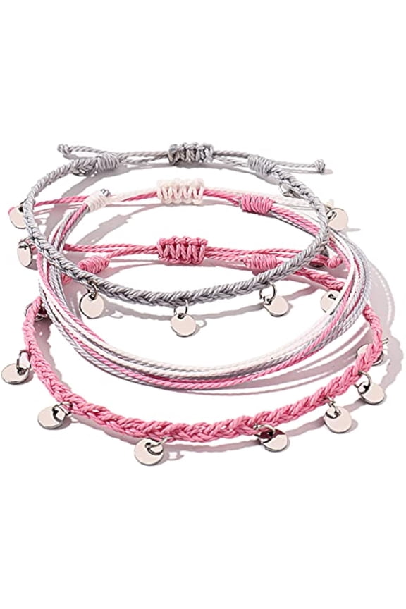 FANCY SHINY String Ankle Bracelets Waterproof Rope Anklets Braided Beach Boho Coin Anklets Cute Friendship Foot Jewelry for Women