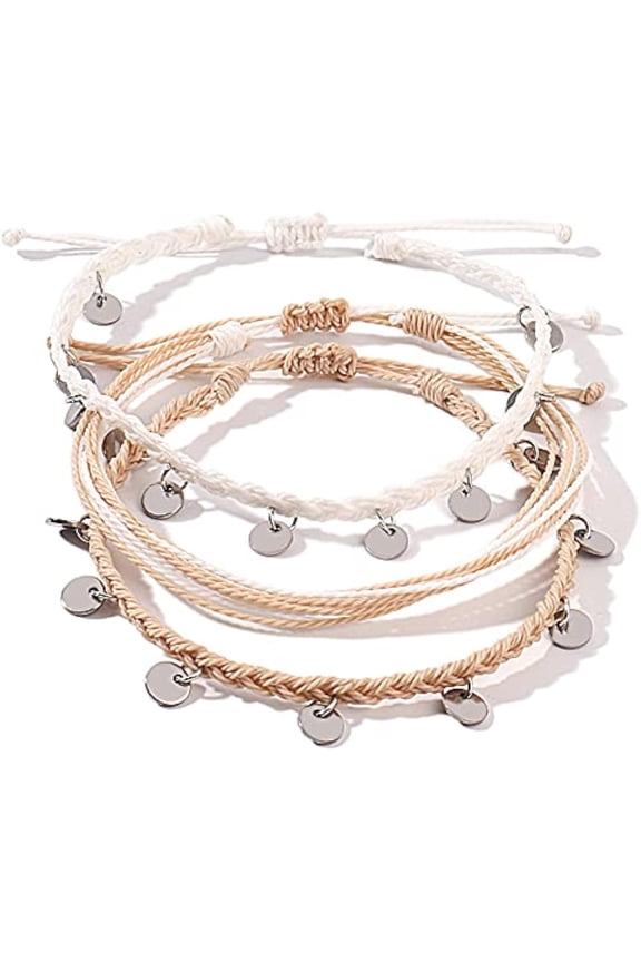 FANCY SHINY String Ankle Bracelets Waterproof Rope Anklets Braided Beach Boho Coin Anklets Cute Friendship Foot Jewelry for Women