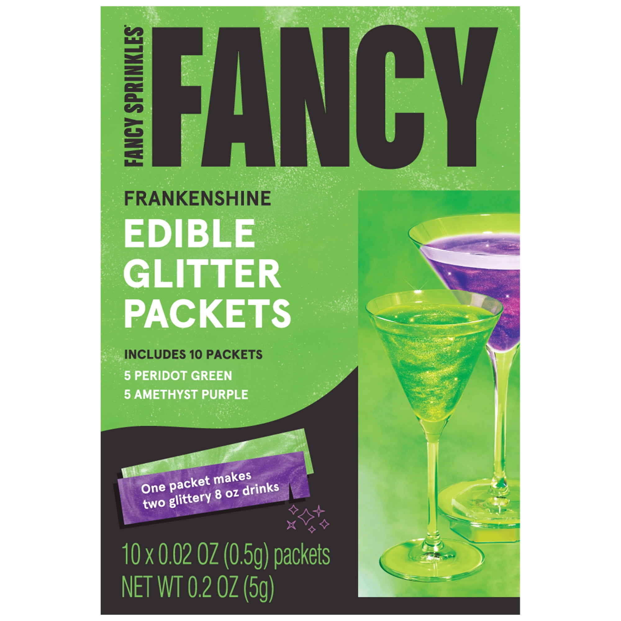 FANCY SPRINKLES Frankenshine Halloween Fancy Edible Glitter, 10 Packets