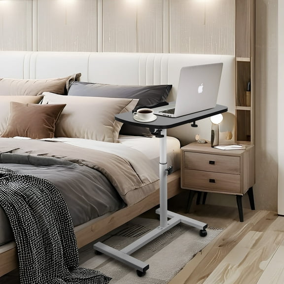 FANCYBANT Overbed Table 23.6-37.4" Height Adjustable Laptop Desk,Rotatable Tilting Desktop Rolling Mobile Desk with Lockable Wheels for Home, Office, Hospital