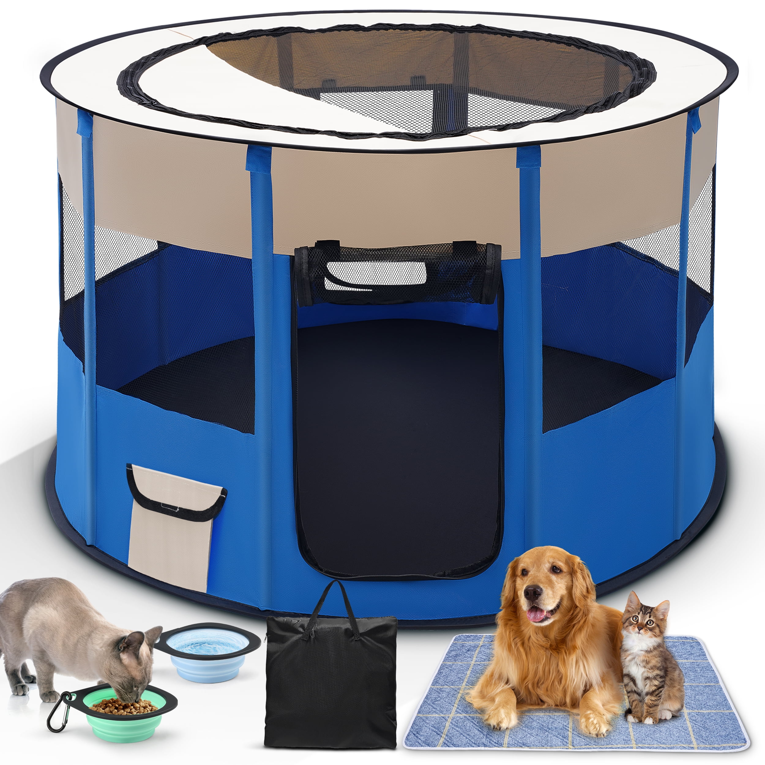 FANCYBANT Large Pet Playpen for Dogs&Cats,43" Diameter 22" Height Dog Playpen,Foldable Portable Indoor Outdoor Exercise Pen,Come with Pet Pee Pad and Carrying Bag Portable