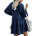 thumbnail image 1 of FANCYINN Long Sleeve Shift Tunic Dress Ruffle Swing Babydoll Juniors Mini Navy Blue Ruffle Dress with Pockets XS, 1 of 5