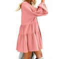 thumbnail image 1 of FANCYINN Long Sleeve Shift Tunic Dress Ruffle Swing Babydoll Juniors Mini Pink Ruffle Dress with Pockets Pink XS, 1 of 5