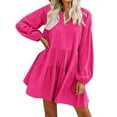 thumbnail image 1 of FANCYINN Long Sleeve Shift Tunic Dress Ruffle Swing Babydoll Juniors Mini Ruffle Dress with Pockets Peach S, 1 of 6